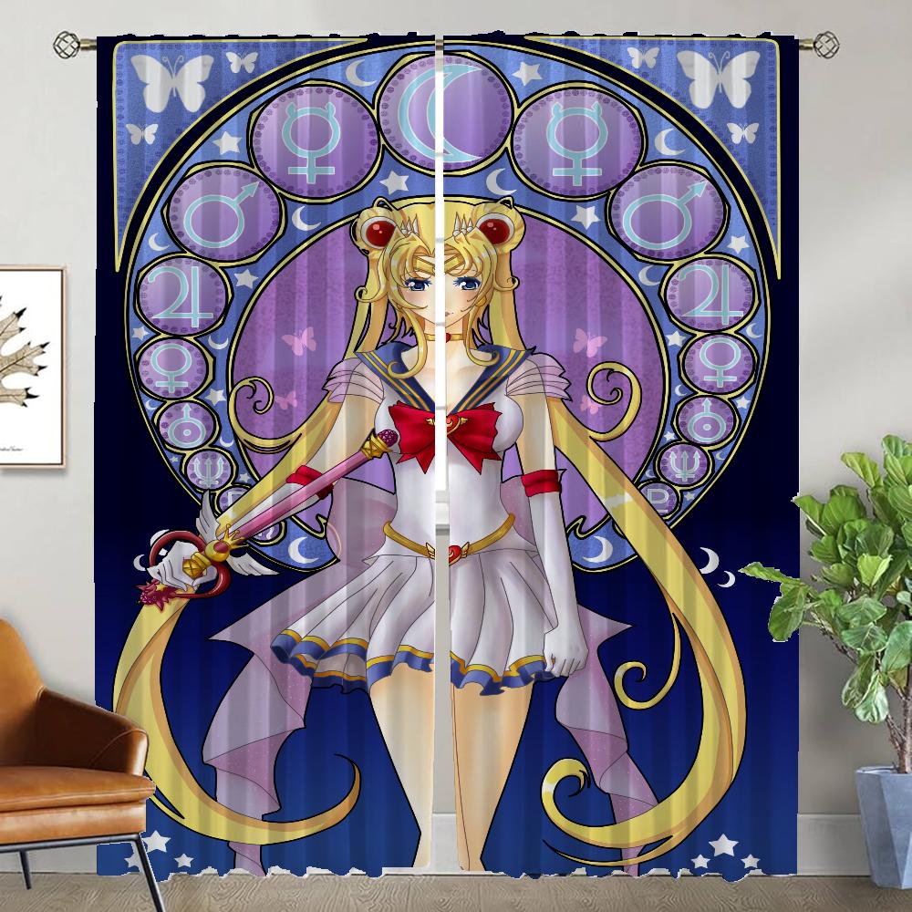 Sailormoons Halloween Decoration Shades Blackout Curtain for Room 2 Panel Elegant Room Curtains Home Interior Curtains Partition