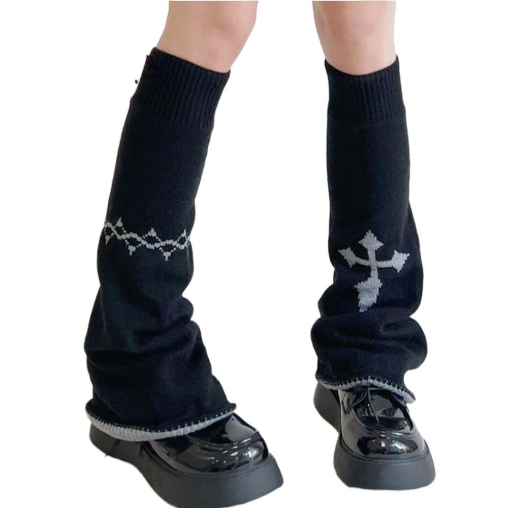 

Solid Color Girls Cross Women Leg Warmers Lolita Boots Cover Knitted Foot Cover Double-sided Wear серый