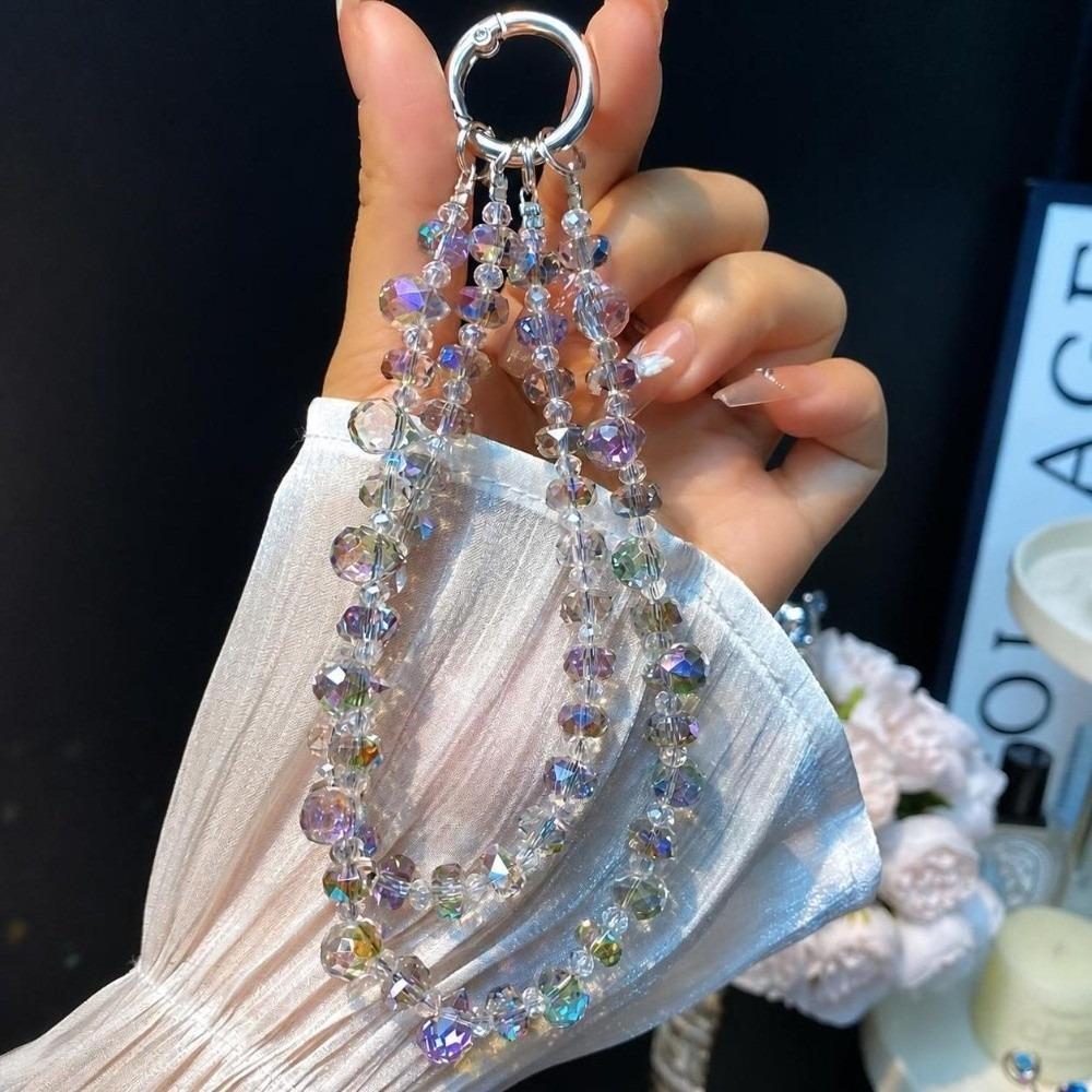 Double Chain Phone Lanyard Shiny Crystal Keychain Charm Exquisite Wrist Strap Mobile Phone