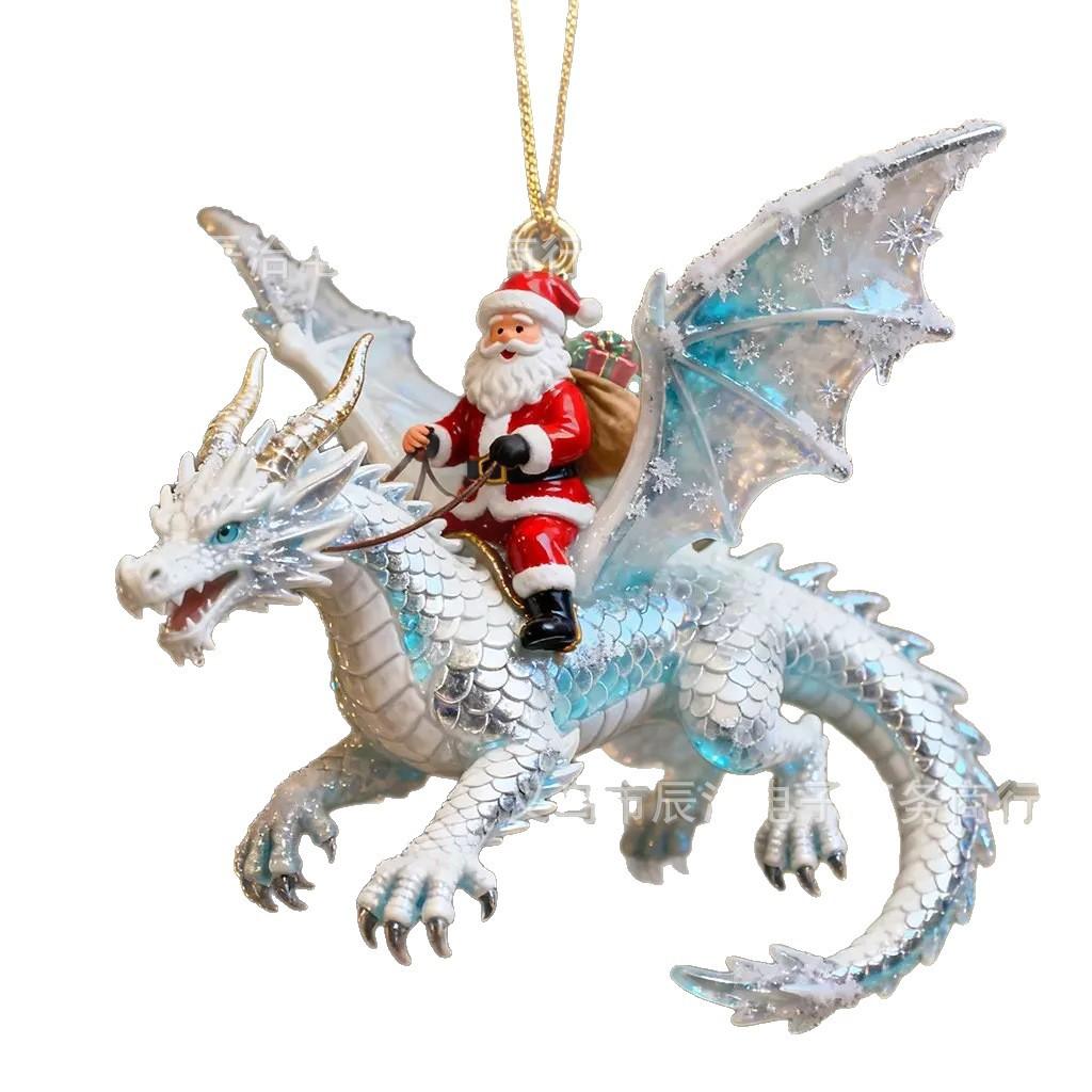New resin three-dimensional statue Santa Claus riding a dragon day giving gifts festive atmosphere pendant decoration