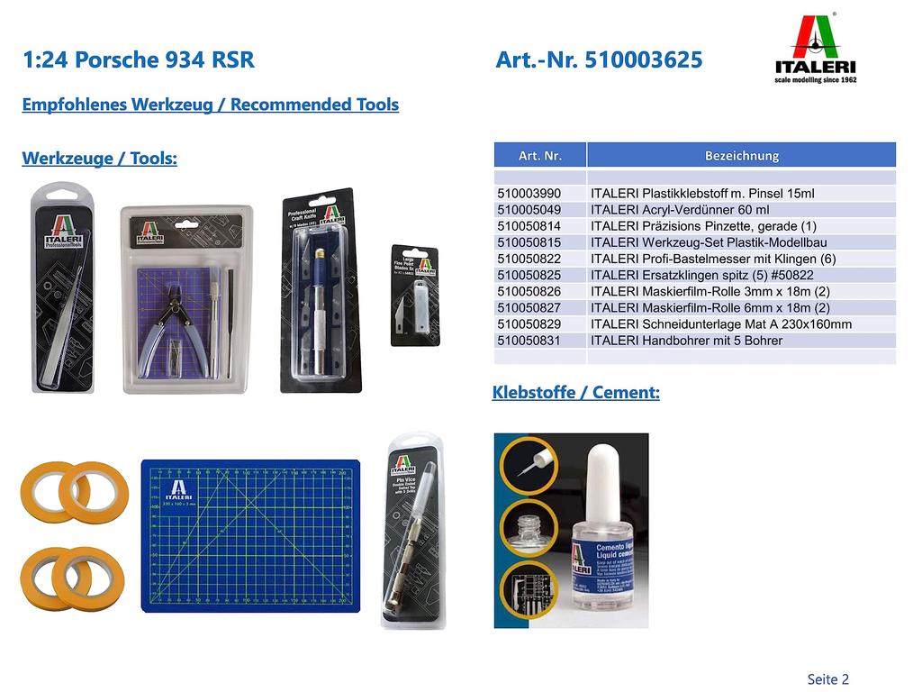 Italeri Scale Porsche 911 Carrera RSR Turbo Plastic Model Kit with Japanese Instructions 1/24 (IT3625)