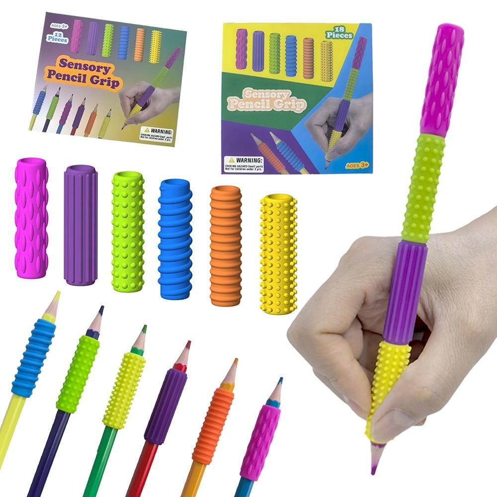 12PCS Ergonomic Writing Aid Pen Grips Textured Surface Reusable Stress Reducing Pen Sleeve Non-slip Soft Silicone