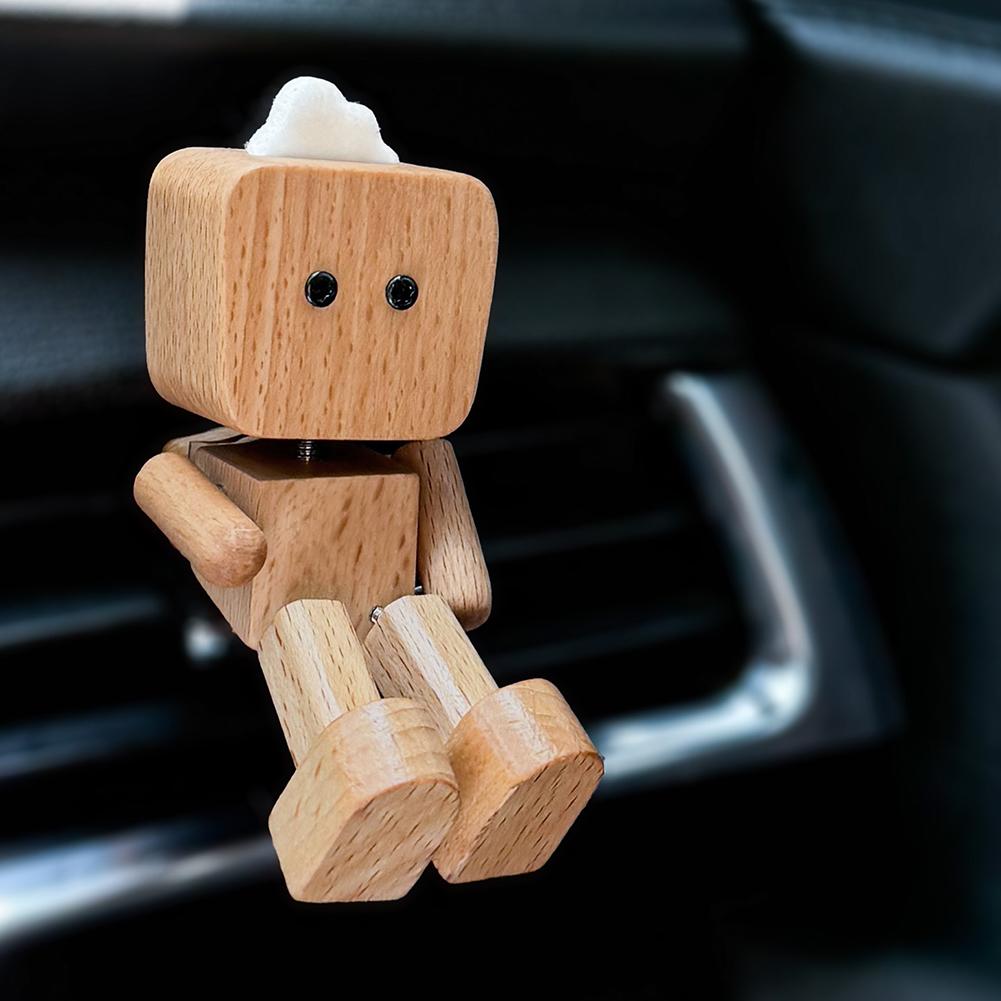 Cute Car Wood Man Shaking Wooden Man Figurine Car Decoration Small Ornaments Decor Creative Figurine Gifts for Home & Office