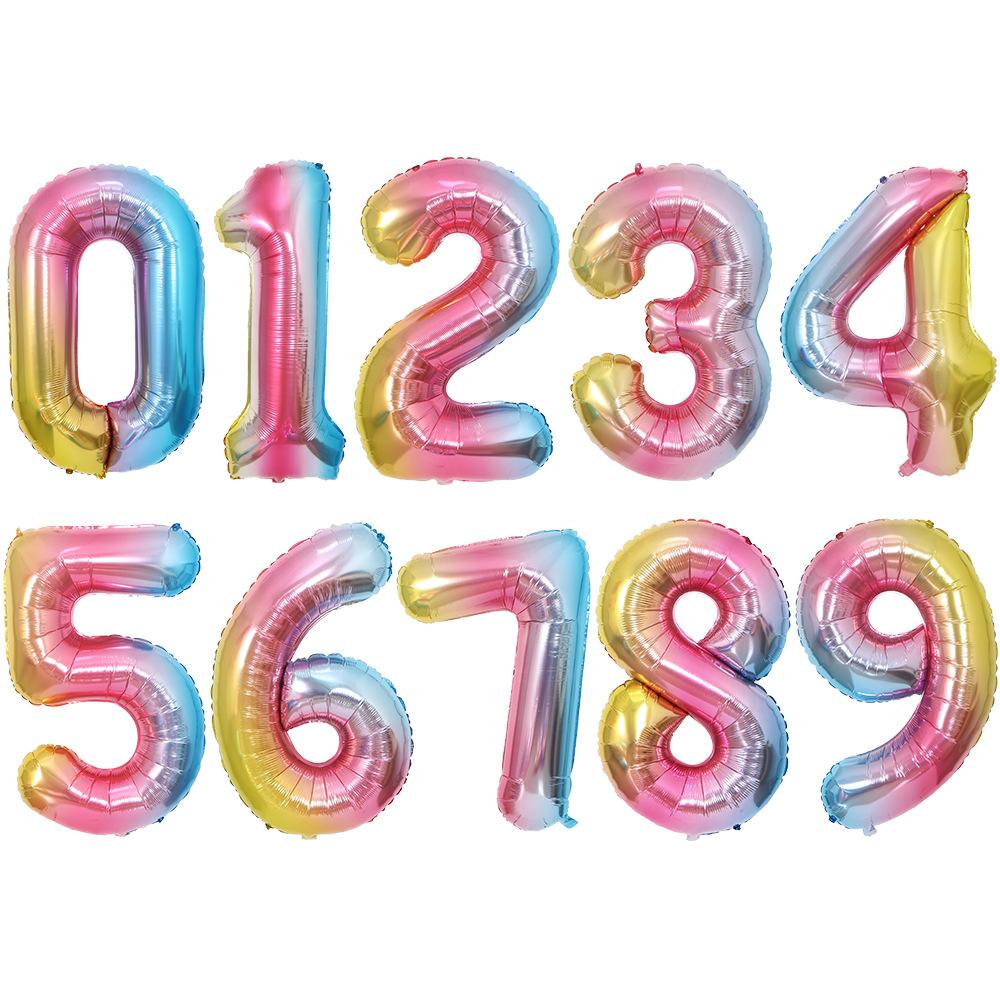 

32-дюймовый градиент цвета 0-9 номер алюминиевая пленка воздушный шар на день рождения, свадьбу, вечеринку, украшение, воздушный шар 1 разноцветный