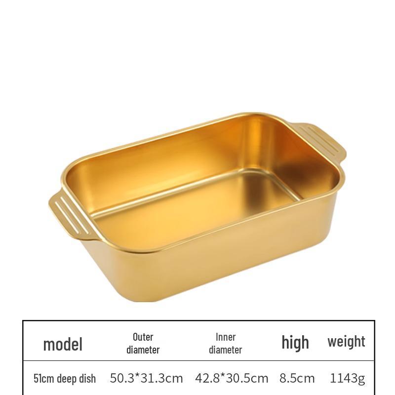 Korean 304 Stainless Steel Grilled Fish Pan, Rectangular Baking Tray with Double Ears for Serving Rice and Vegetables