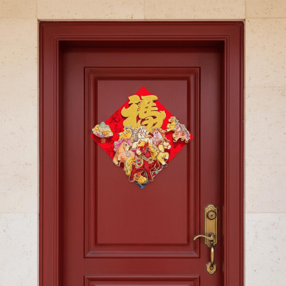 Traditional 2026 Horse Year Door Sticker Chinese Style 3D Fu Character Spring Festival