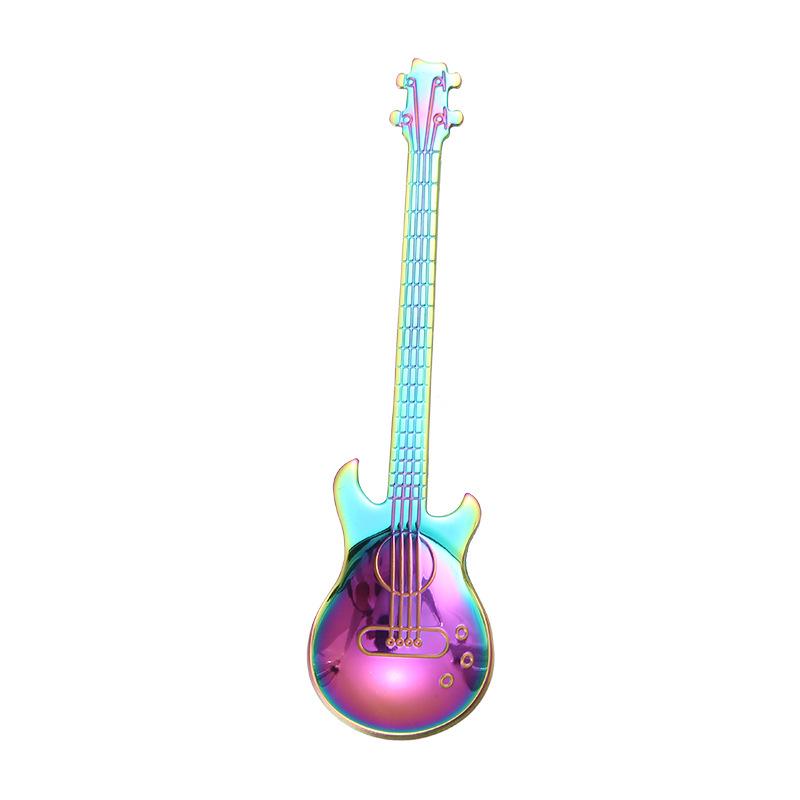 Music-Themed 304 Stainless Steel Coffee Stirring Spoon – Creative Guitar Design, Perfect for Iced Drinks and Bar Use.