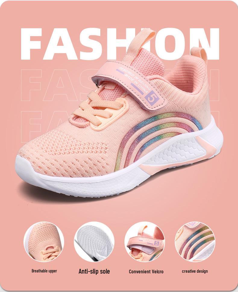 Girls' Breathable Non-slip Mesh Running Shoes for Ages 6-12 - Lightweight Sports Footwear for Spring & Autumn