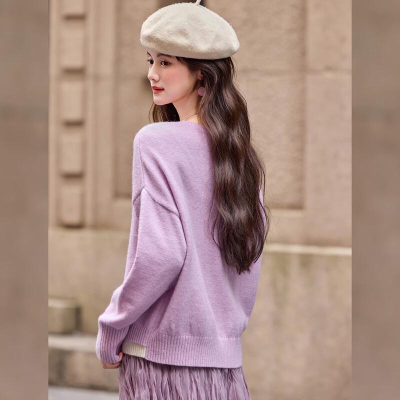 Bailuyu Women's Contrast Faux Two-Piece Knit Sweater