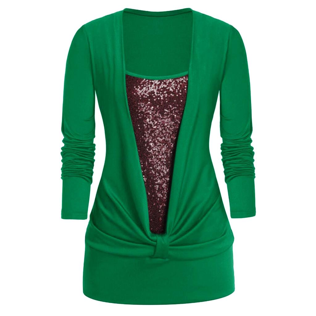 

Женская блузка с длинным рукавом больших размеров с блестками и квадратным воротником, футболка, топы