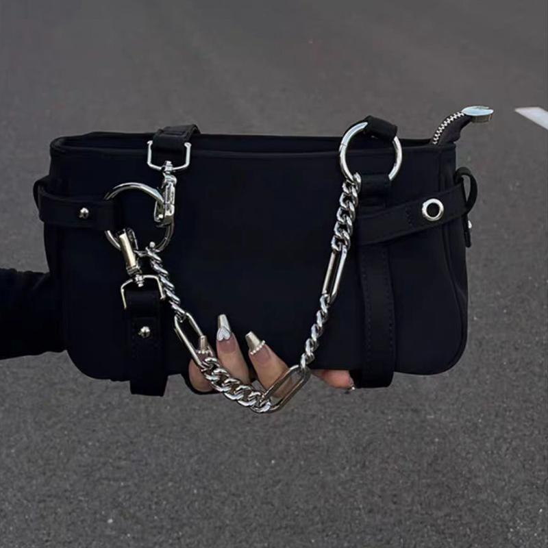 JIOMAY Nylon Luxury Designer Handbags for Women 2024 Spring and Summer Purses Travel Chain Totes Underarm Black Handsome Bags