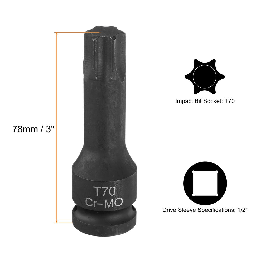 T20-T100 Torx Bit Socket 1/2" Drive 6 Point Torx Star Screwdriver Socket Adapter CR-MO Steel Lengthen Impact Bit Sockets