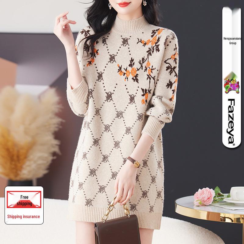 

Hengyuanxiang Women s Thick Jacquard Knit Semi-High Neck Pullover Sweater - Autumn/Winter Fashion Medium [105] зелёный