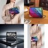 Stylish Colorful Rainbow Patchwork Shoulder Bag With Chain Strap For Women