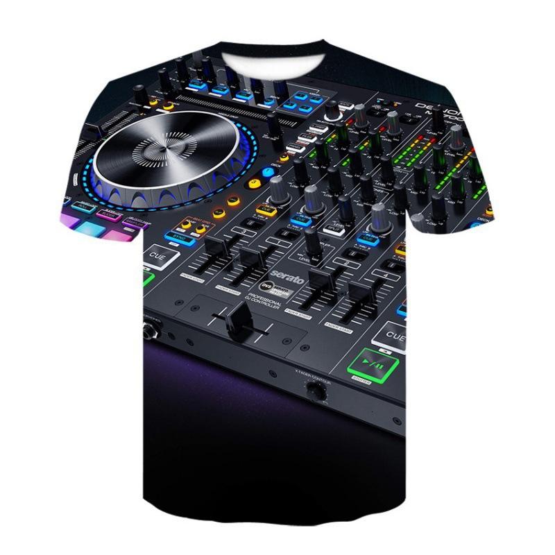 Summer Round Neck 3D Musical Instrument Print Top Fashionable Casual Short Sleeved Men's T-shirts