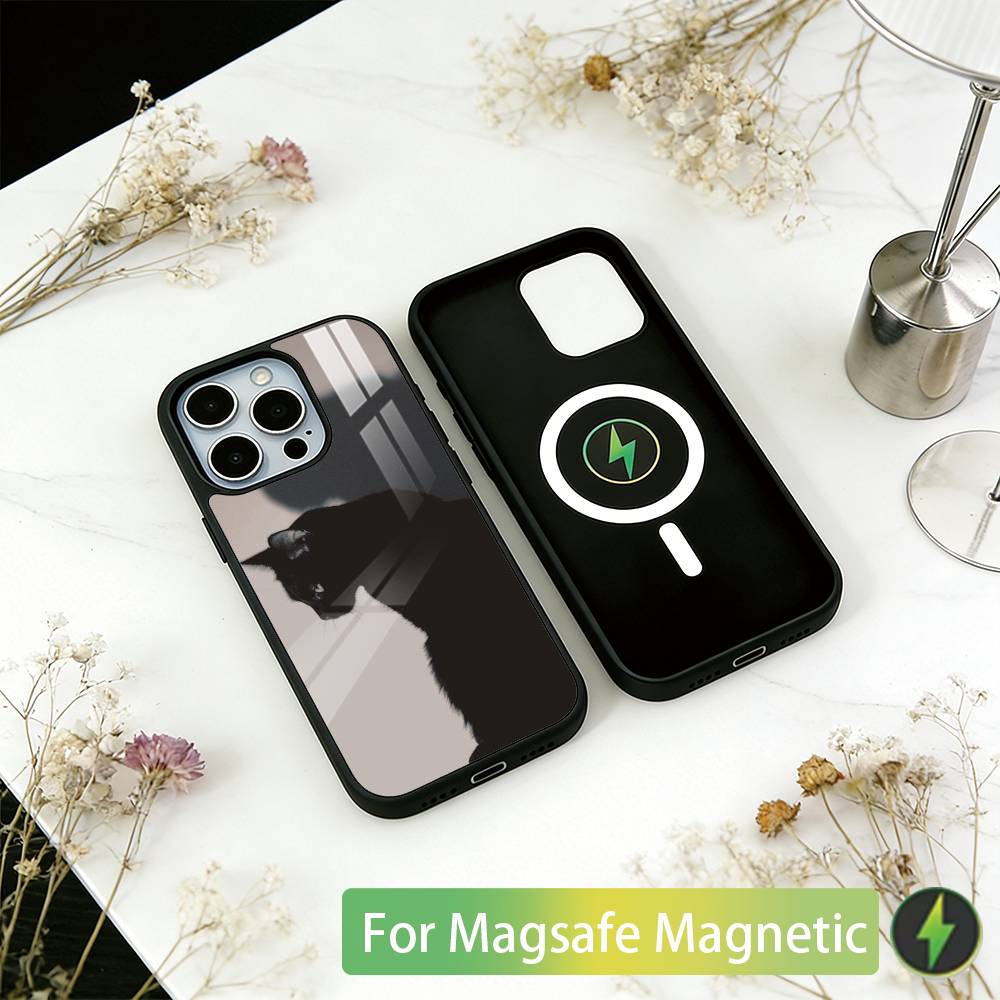 

Black Cat Phone Case For iPhone17,16,15,14,13,12,11 Plus,Pro Magnetic For Magsafe Wireless Charging iPhone16ProMax