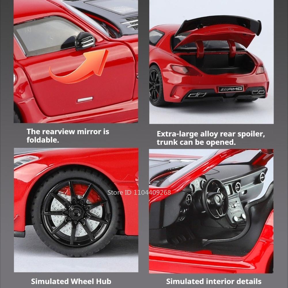 Scale 1:24 SLS 300SL Alloy Sports Car Model Toy Wheel Steering Doors Opened Vehicles Models Metal Diecast Boys Ornaments