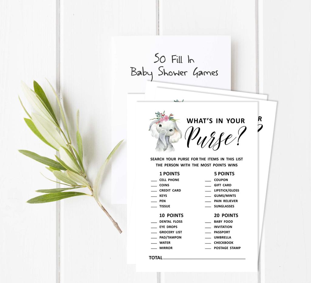 Inkdotpot Baby Shower Game Set Of 50 BabyA  AlphabetA  ABCA  Game Baby Elephant Girl Jungle Animals Party