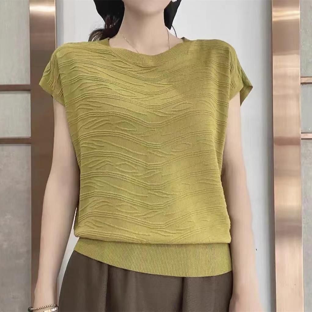 Moda Bol Yaşlı Doku Hissi Mizaç Yarasa Kollu Örgü Gömlek Moda Çok Yönlü Örgü Üstler Günlük Temel Slim Fit Kazaklar Tişörtler