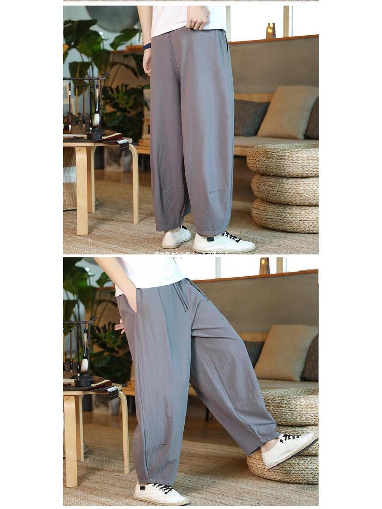 Men's Loose Wide-Leg Linen Pants - Chinese Style, Plus Size, Vintage Bloomer Trend