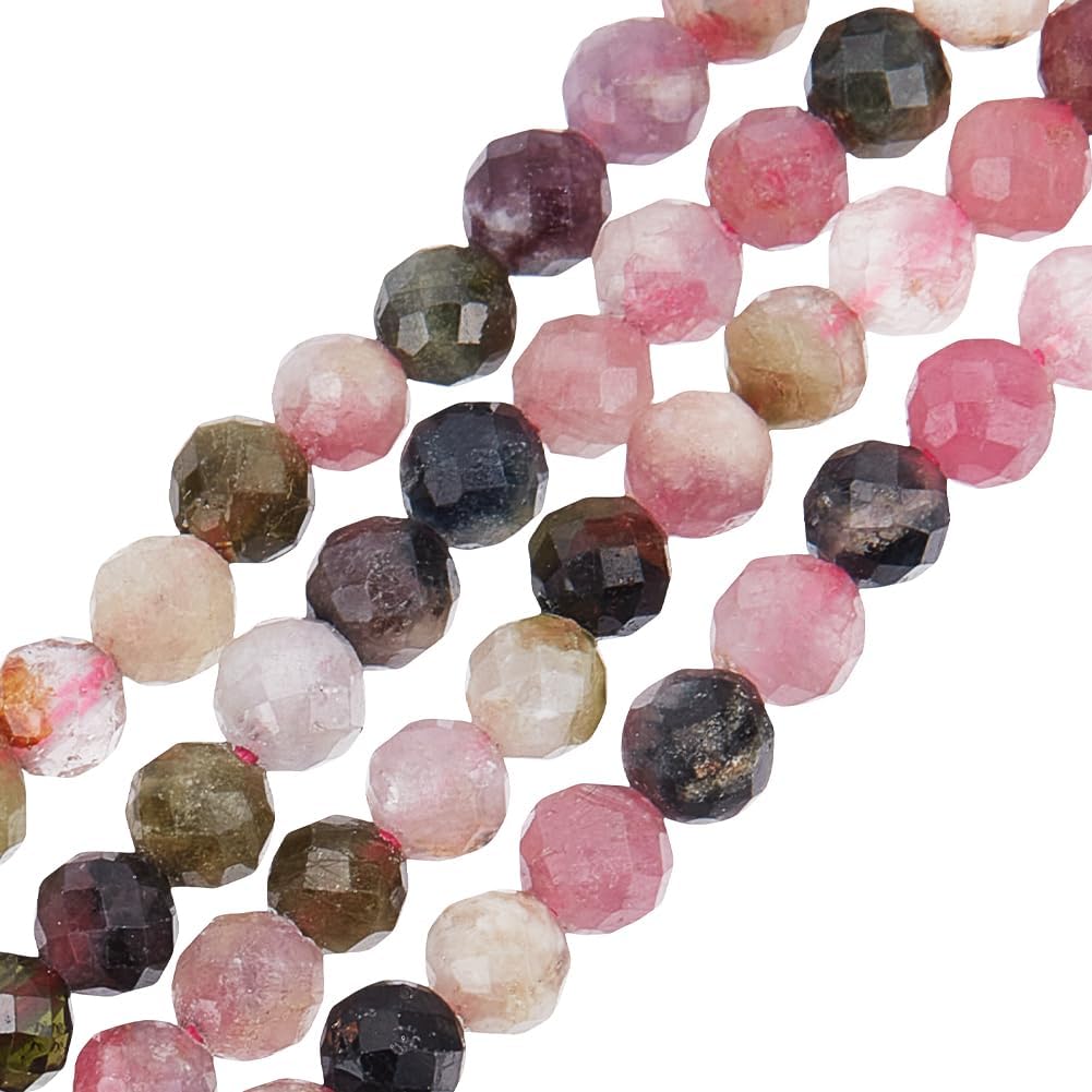

About 90Pcs Faceted Natural Tourmaline Beads 4mm Round Small Gemstone Strands Mixed Color Loose Spacer Seed Beads for DIY Necklace Bracelets Earring