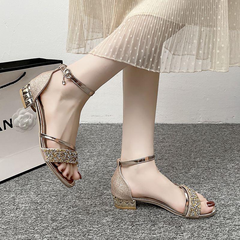 

Fashion Open Toe Rhinestones With Medium Heels Sandals for Women 2025 Luxury New Breathable Fashion Summer Offers Asian Size Woman Shoes 35