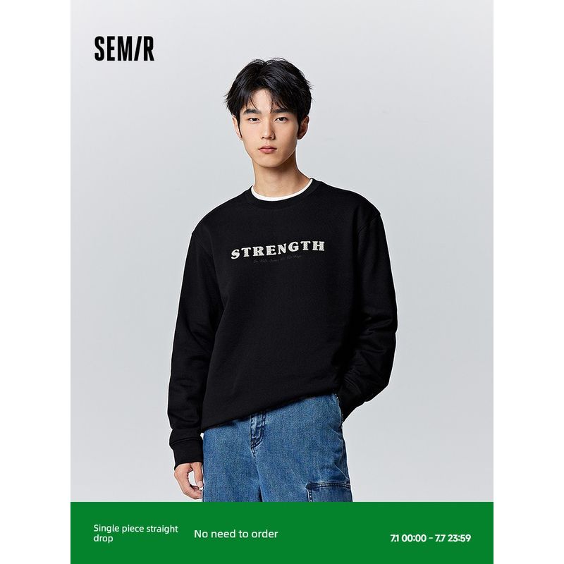 

Semir Пуловер Мужской Зимний Минималистичный Вышивка Алфавитом Повседневный Пуловер с Круглым Вырезом Флисовые Топы Модный Универсальный Стиль Университета Black 90001 170/88A/M