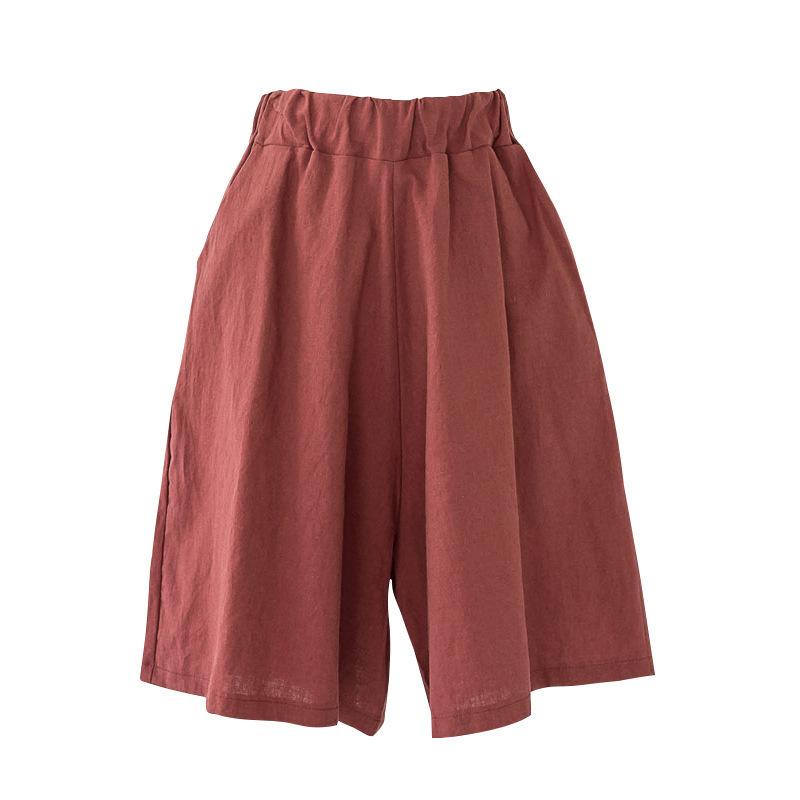 Cotton and Linen Five Quarter Pants Women's Summer Casual Shorts Plus Size Hot Pants Elastic Waist 5 Minutes Wide Leg Pants