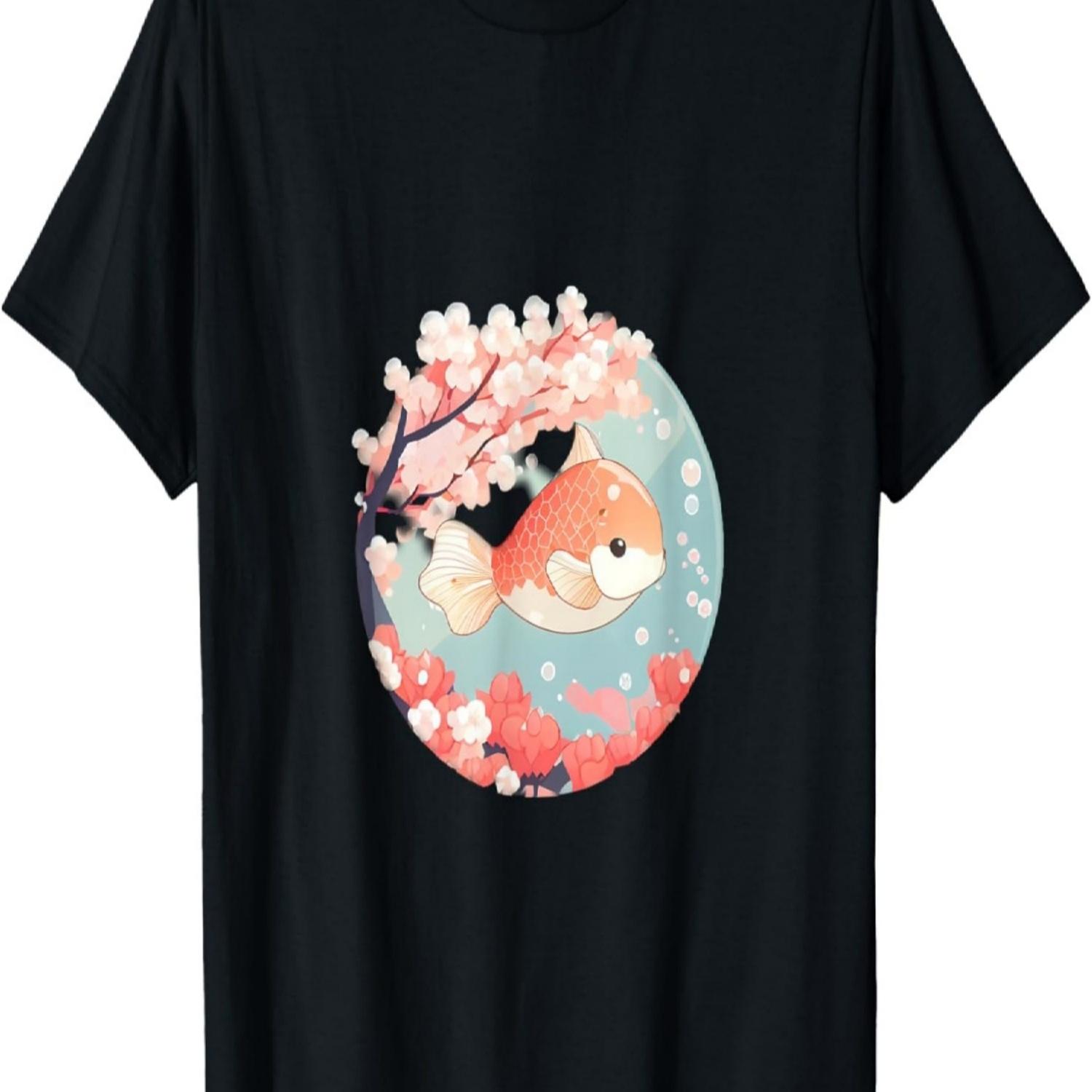 Cute Kawaii Koi fish swimming cherry blossom coral in a bowl T-Shirt S