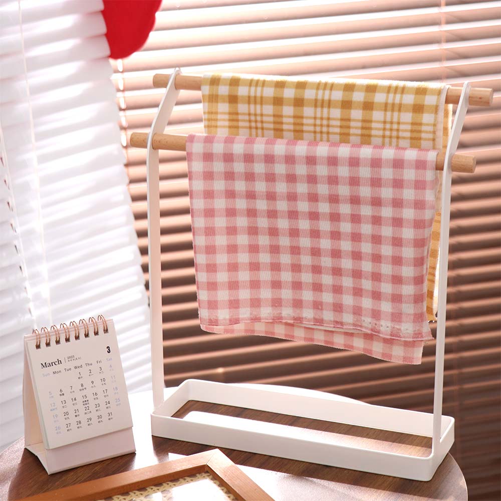 Metal Free Standing Towel Rack Double Bar Washcloth Dishcloth Hanger  Countertop