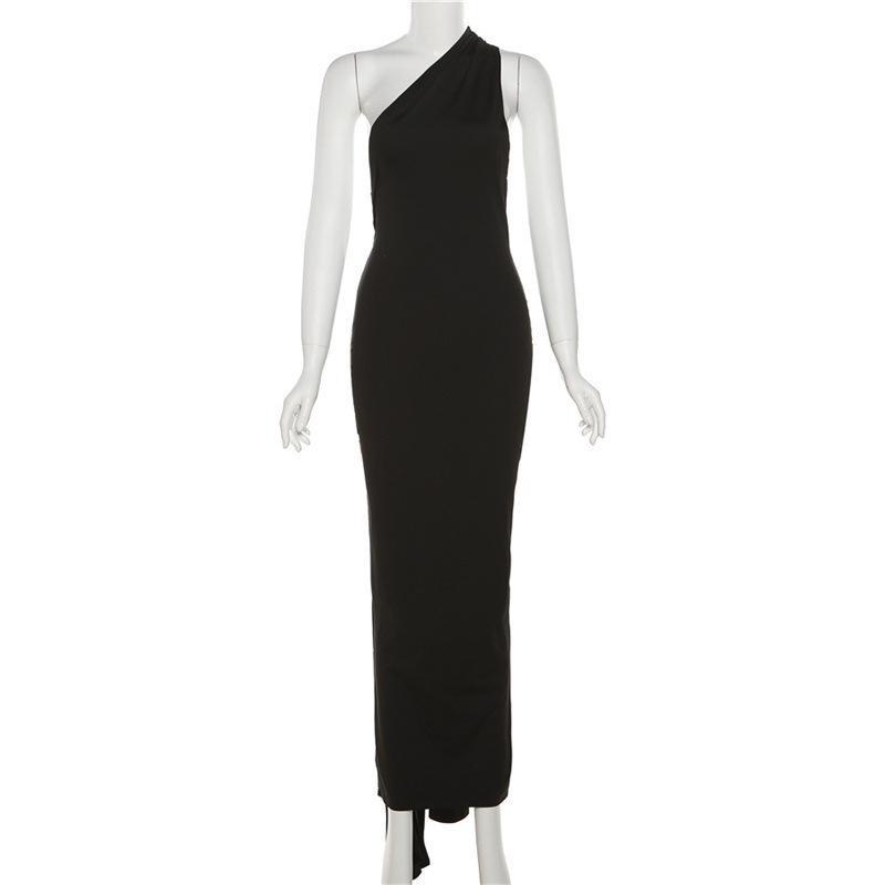 Dámské boční šaty na jedno rameno bez rukávů, přiléhavé mini šaty, elegantní sexy, párty, klub, večer, ples, maxi šaty