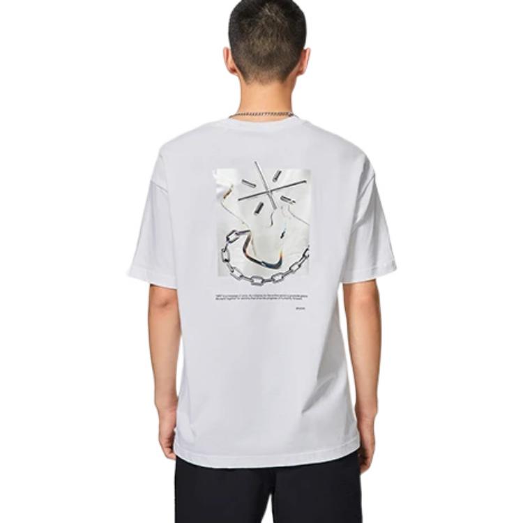 Li-Ning X Glare Artist Collaboration Abstract Back Print Loose Crew Neck T-Shirt Unisex Tops White AHSS649-2