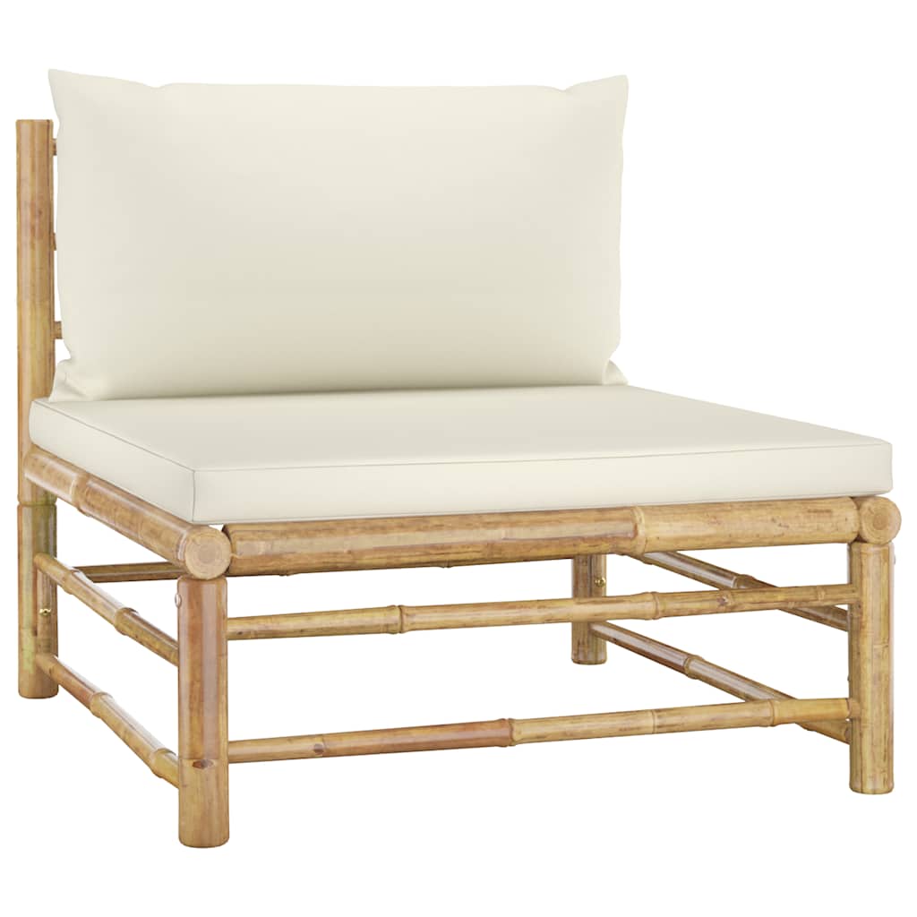 vidaXL 3-tlg. Garten-Lounge-Set mit Cremeweißen Kissen Bambus