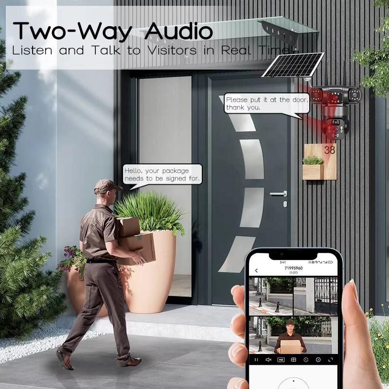 V380pro Solar Wireless HD 9MP 4G Home Camera with Three Lenses