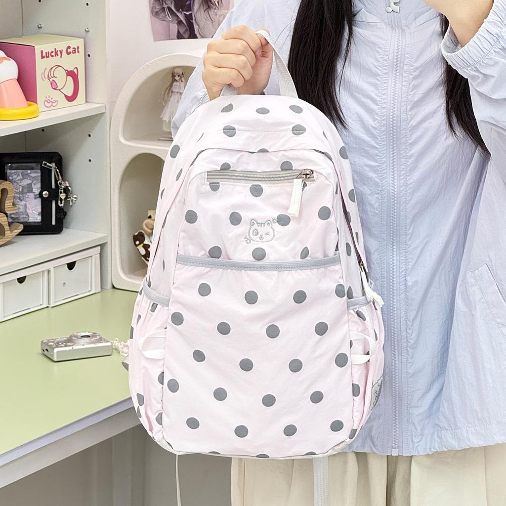Schoolbag Polka Dot Cute Backpack Outdoor Ultra Light School Bag Travel Backpack Korean Sweet Backpack Student School Bag