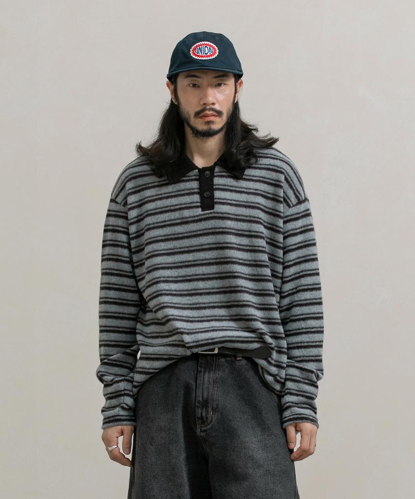 RUGGED HOUSE J Stripe Collar Fleece Long Sleeve 2 Colors