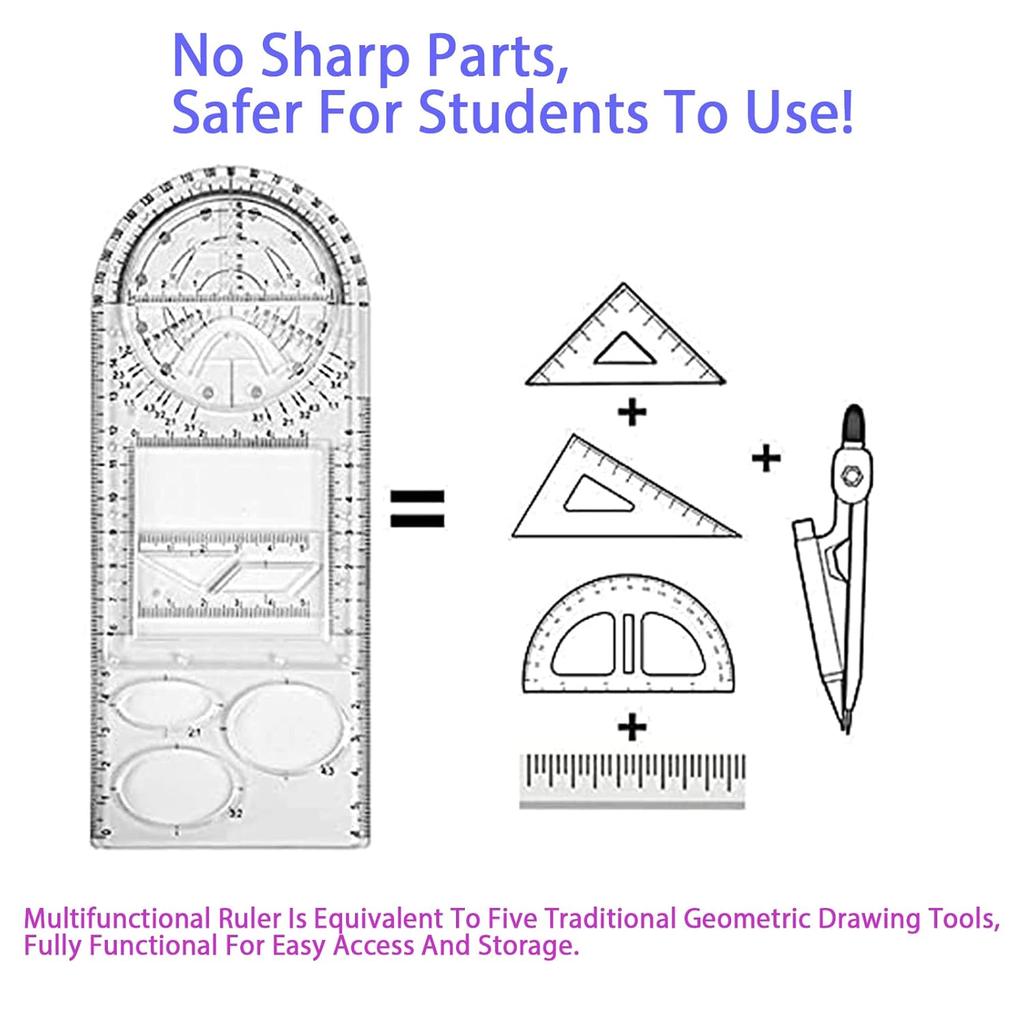 Multifunctional Geometric Ruler Set,Mathematics Drawing Ruler Geometric Drawing Template Measuring Tool Draft Rulers Million Flower Rulers