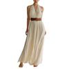 2026 Summer New Beige Neck Dress Women's French V-neck Pleated, Long Dress Holiday Style Temperament Big Swing Dress