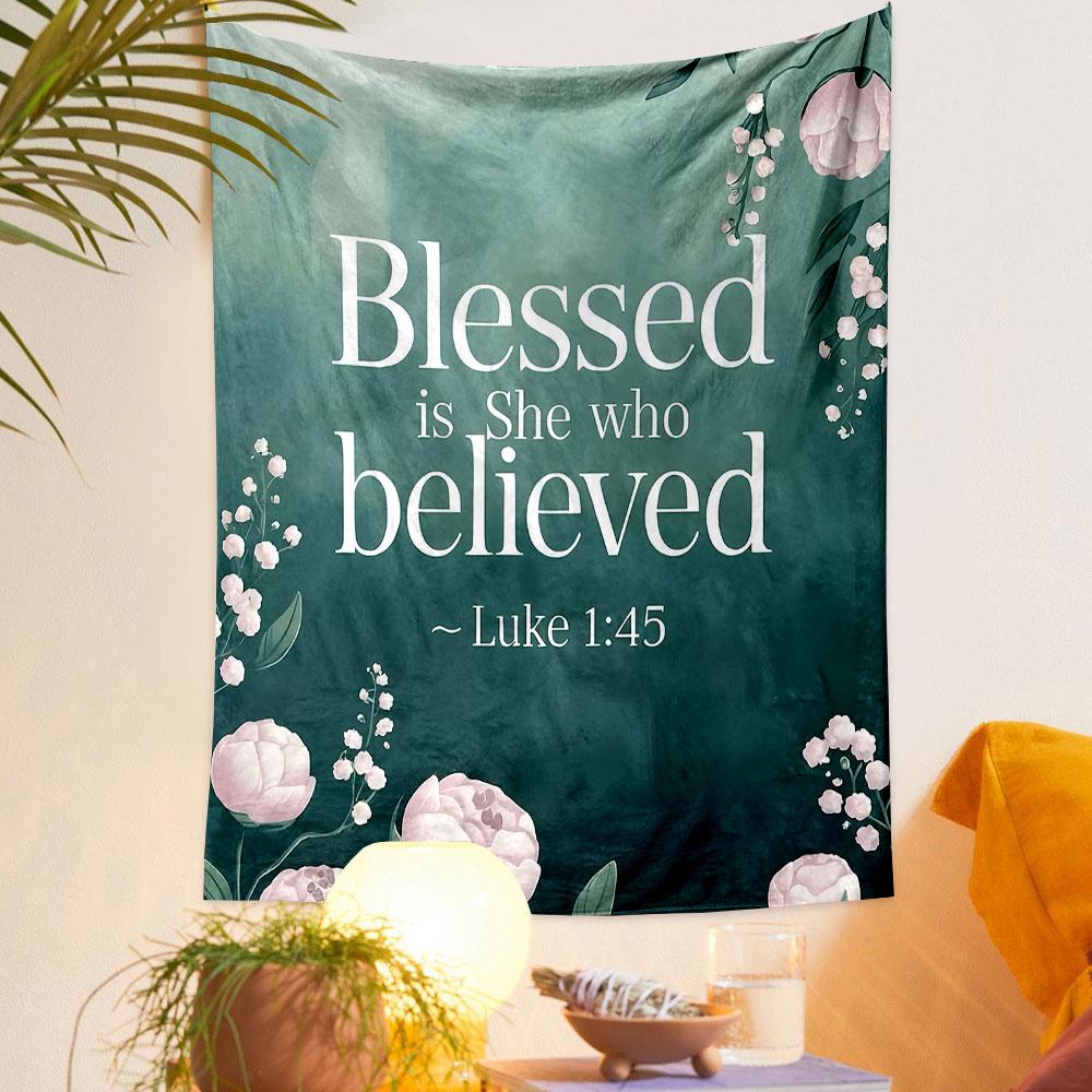 Blessed Is She Who Believed Tapestry Patterned tapestry home decor, suitable for bedroom and living room, gift