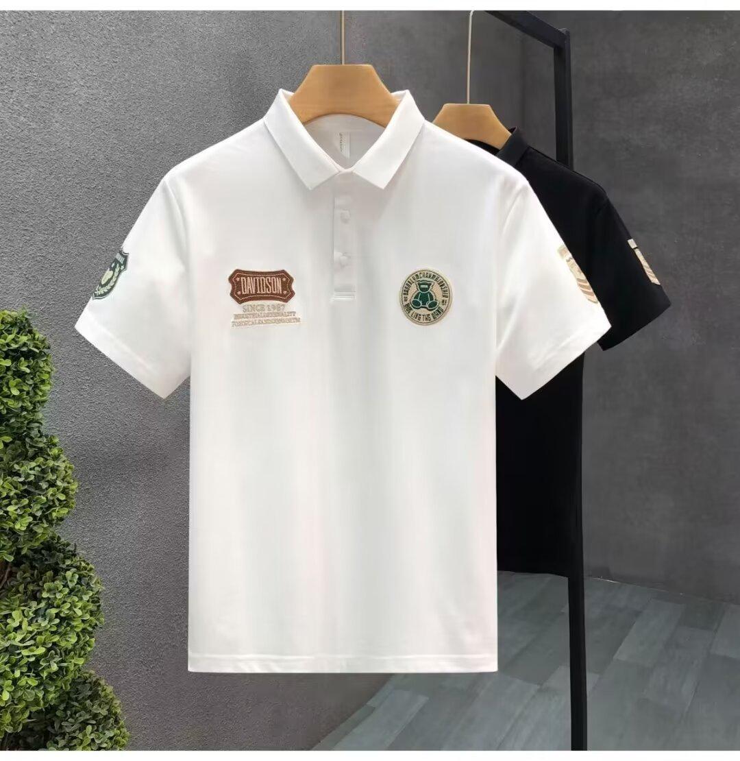 

2024 Тонкий тренд Мужская футболка поло в корейском стиле - Лацкан, Короткий рукав, Универсальный летний модный топ L белый
