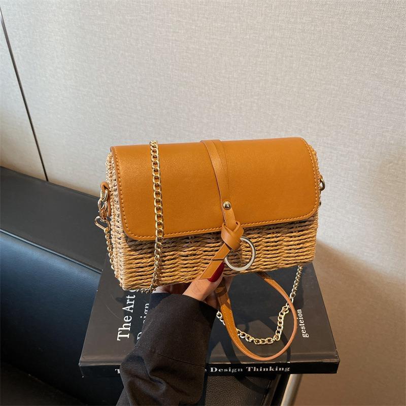 

New fashion simple bag trendy women s bag messenger bag straw holiday beach bag small square bag shoulder bag коричневый