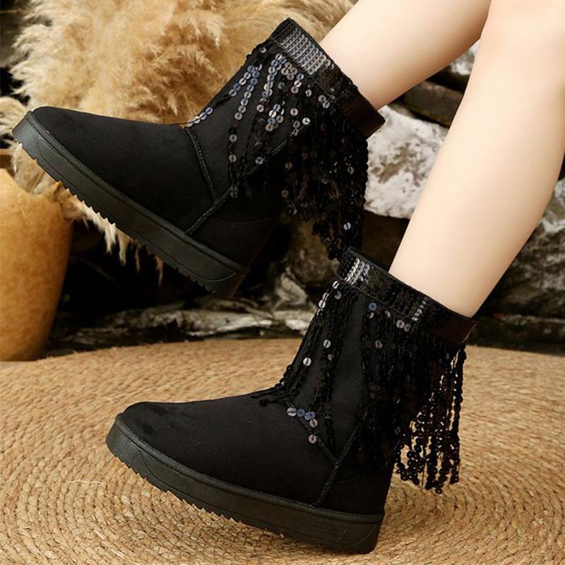 Fashion Elegant Shiny Detor Snow Boots for Women Short Plush Thicken Warm Snow Boots Woman Winter Faux Suede Platform Cotton Shoes Lady