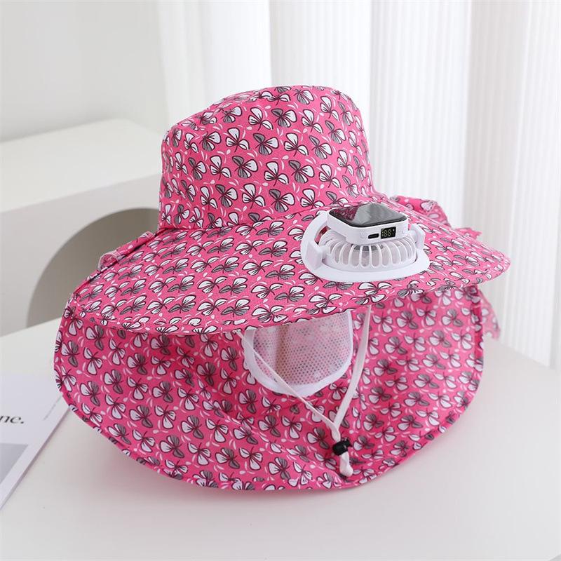 Summer new solar charging with fan tea picking hat women's farm work sun hat outdoor sun protection neck sun hat
