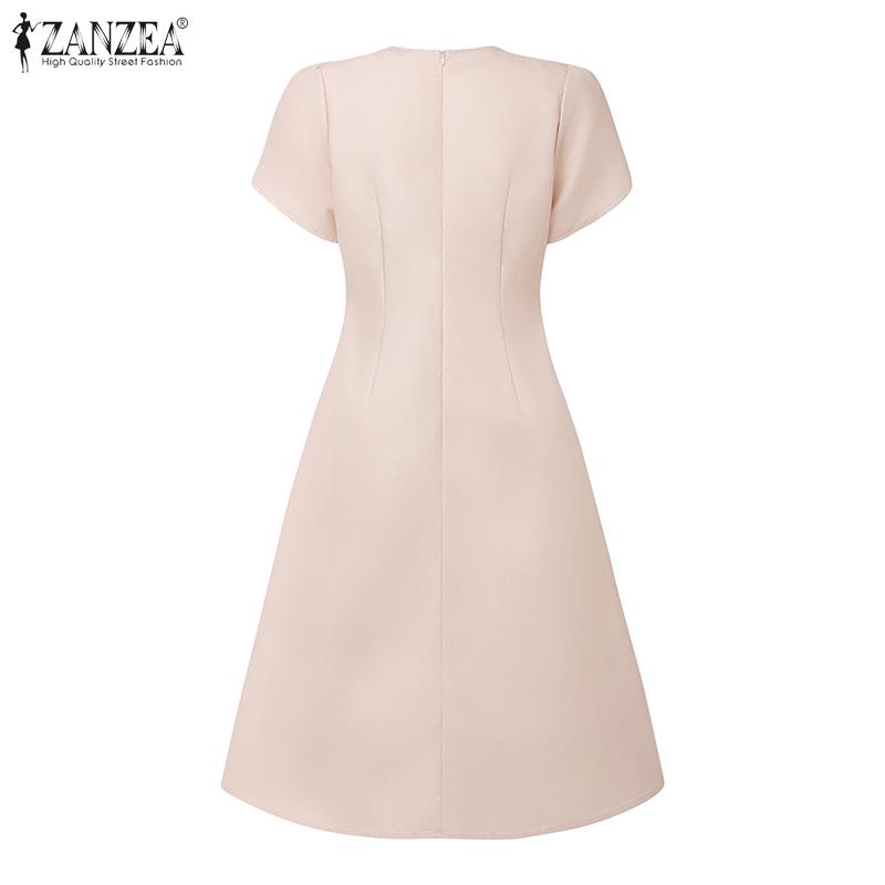 ZANZEA Women Casual V-Neck Summer Short Sleeve Print Dress