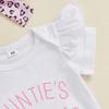 Baby Girls Summer Outfits Short Sleeve Letter Print Romper with Leopard Pattern Belted Pants and Headband