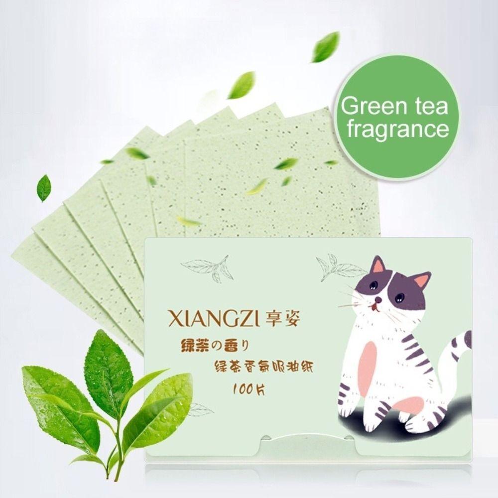 100PCS Fragrance Facial Oil Absorbing Paper Bamboo Charcoal Natural Green Tea Anti-Grease Paper Portable Oil Blotting Paper