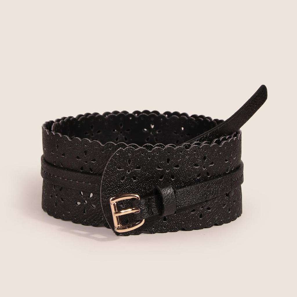 European & American Style Hollow Punch Wide Waist Fashion Belt with Concave Design