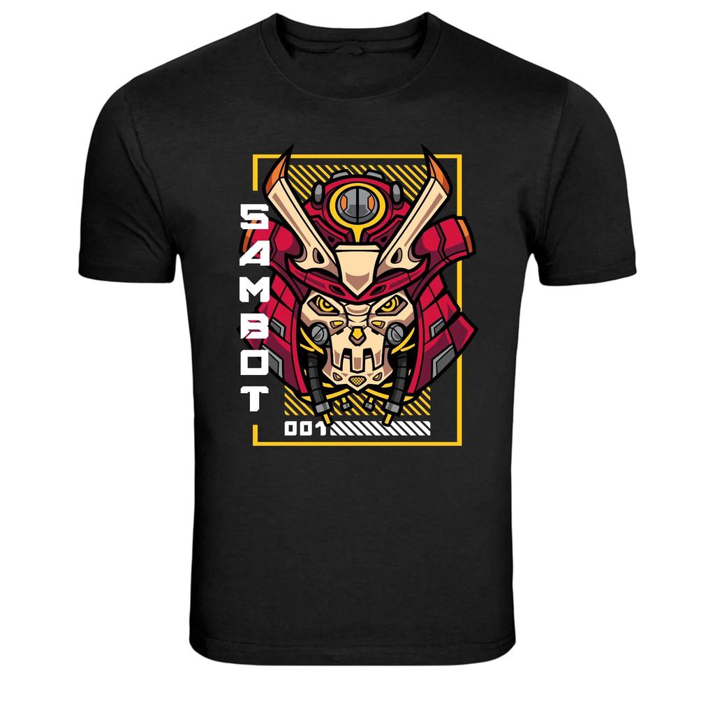 Cyber Samurai Mask Graphic T Shirt Futuristic Armor Tee