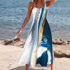 Women Summer Sleeveless U Collar Printed Holiday Beach One Piece Dress