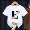 Summer Beautiful Letters Pink Flowers and Butterflies Printed Kids T Shirt Girls Tops Casual Baby Girl T-Shirt  Fashion Short